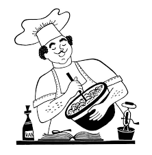 a drawing of a guy stirring something in a bowl